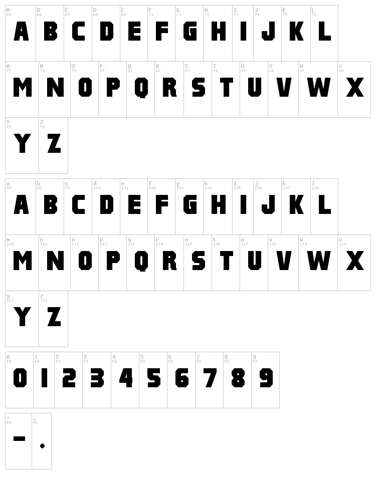 Pulp Fiction M54 font map